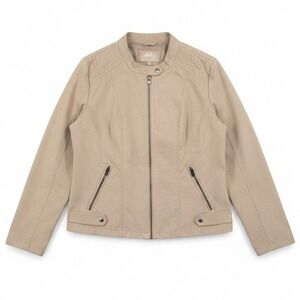 Sebby Collection Jacket Faux Suede Moto Lined Zip Tan Bomber Collar Womens XXL